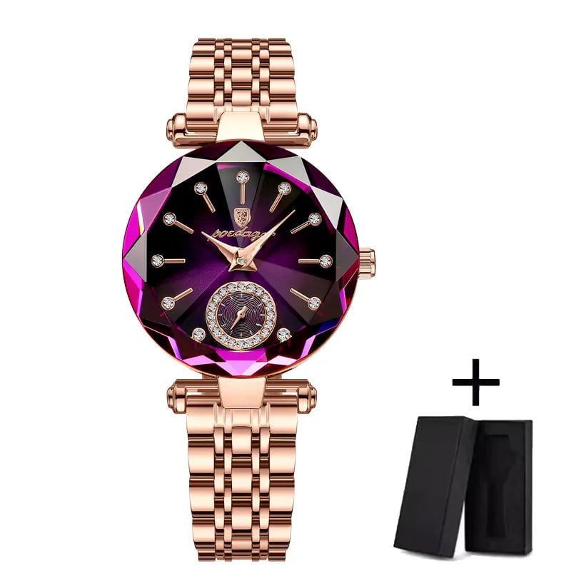 Storazone Steel strip purple POEDAGAR Watch for Women Luxury Jewelry Design Rose Gold Steel Quartz Wristwatches Waterproof Fashion Swiss Brand Ladies Watches