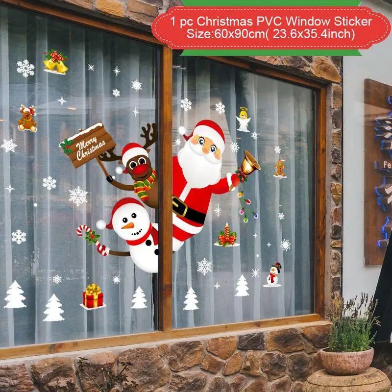 Storazone sticker 1 Christmas Window Stickers Christmas Wall Sticker Kids Room Wall Decals Merry Christmas Decorations For Home New Year Stickers