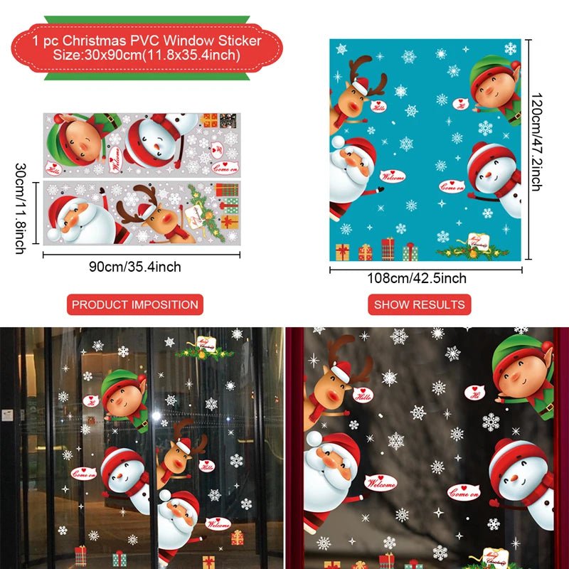 Storazone sticker 2 Christmas Window Stickers Christmas Wall Sticker Kids Room Wall Decals Merry Christmas Decorations For Home New Year Stickers