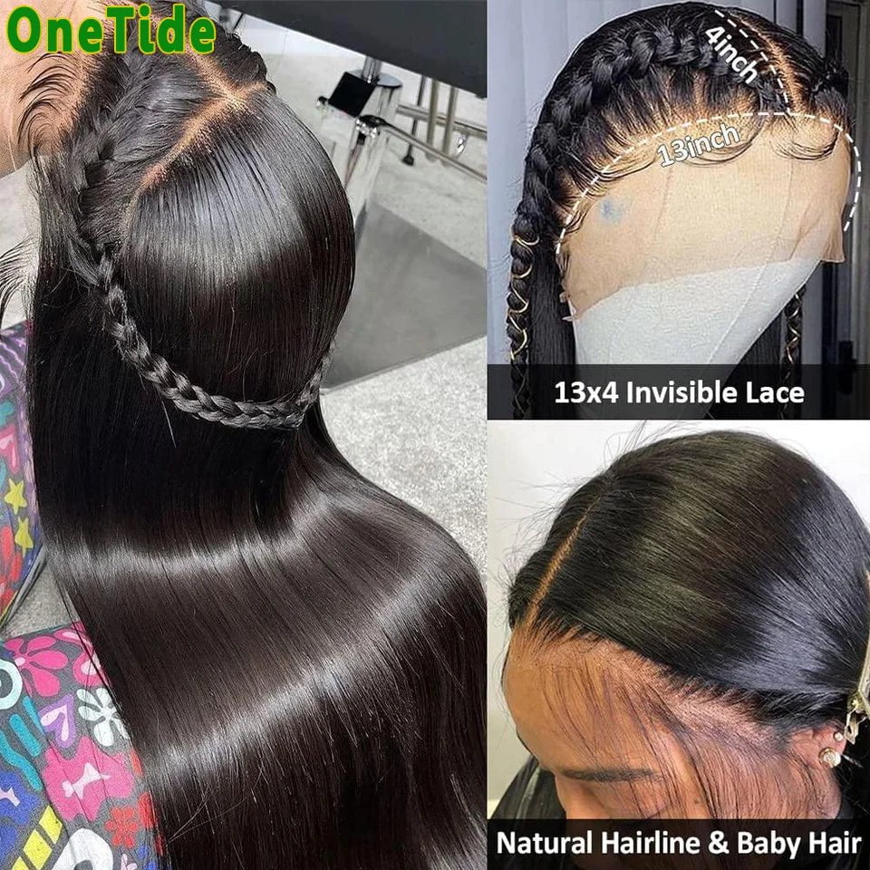 Storazone Straight Lace Front Human Hair Wigs Transparent 13x4 Lace Frontal Human Hair Bleached Invisible Knots Wig For Women Natural Hair