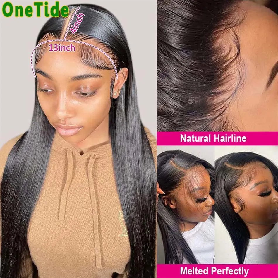 Storazone Straight Lace Front Human Hair Wigs Transparent 13x4 Lace Frontal Human Hair Bleached Invisible Knots Wig For Women Natural Hair