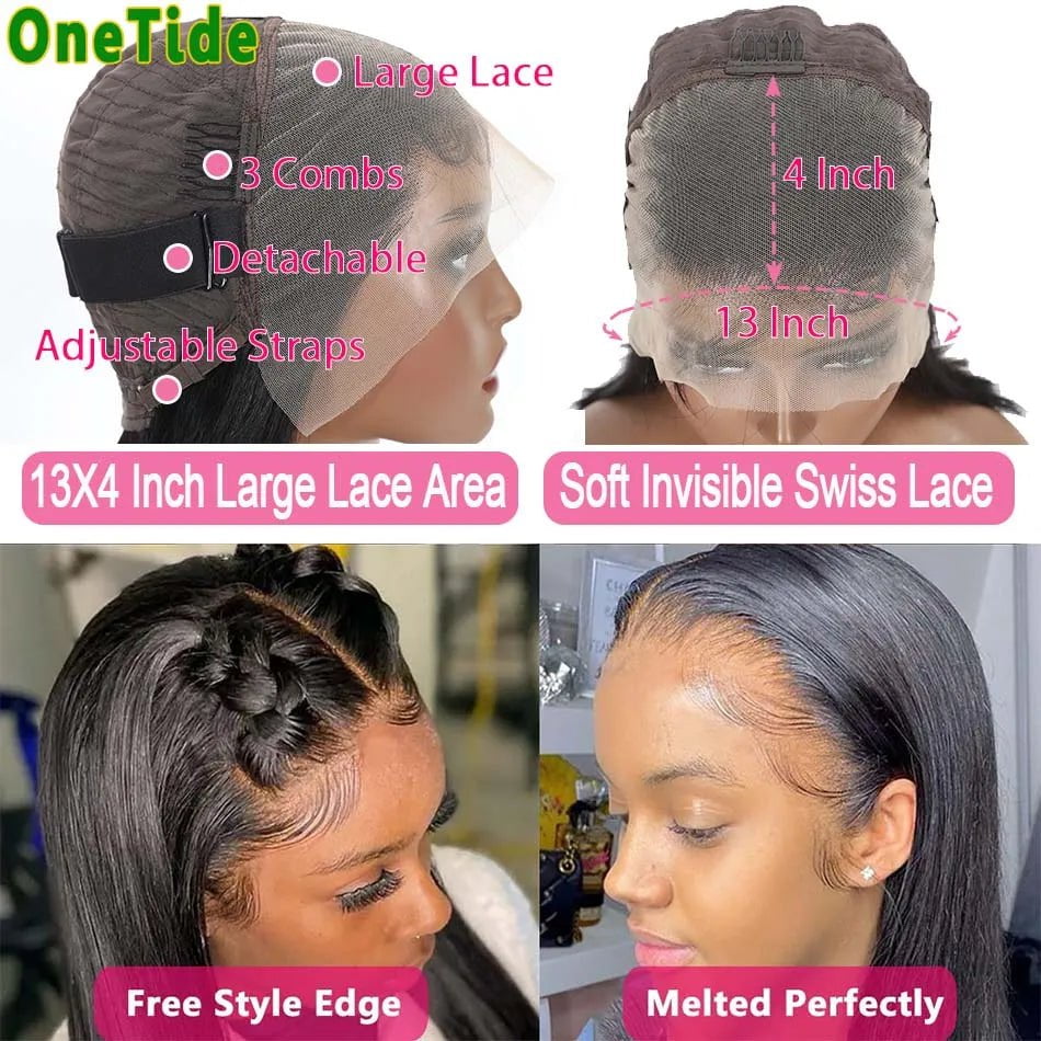 Storazone Straight Lace Front Human Hair Wigs Transparent 13x4 Lace Frontal Human Hair Bleached Invisible Knots Wig For Women Natural Hair