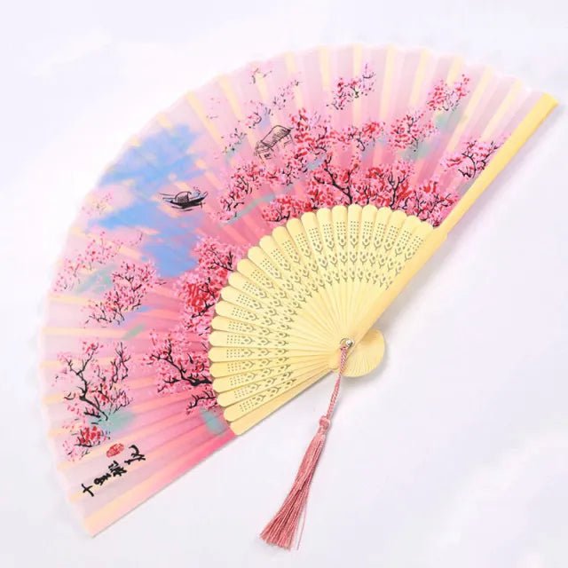 Storazone Style 15 Chinese Japanese Folding Fan Wooden Shank Classical Dance Fan Tassel Elegent Female Fan Party Art Craft Gift Home Decoration