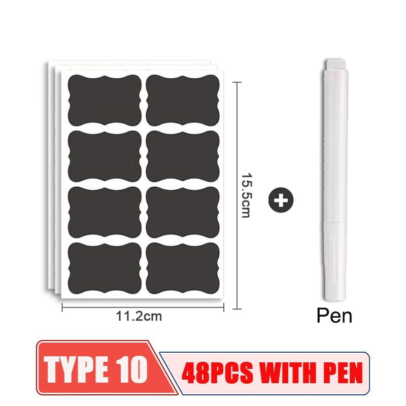 Storazone Style 2-48PCS-pen 48pcs/Set Jars Labels Erasable Chalkboard Labels Waterproof Sticker Craft Kitchen Blackboard Sticker Bottles Tag and Marker Pen