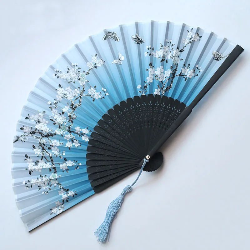 Storazone Style 2 Chinese Japanese Folding Fan Wooden Shank Classical Dance Fan Tassel Elegent Female Fan Party Art Craft Gift Home Decoration