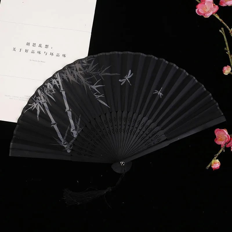 Storazone Style 26 Chinese Japanese Folding Fan Wooden Shank Classical Dance Fan Tassel Elegent Female Fan Party Art Craft Gift Home Decoration