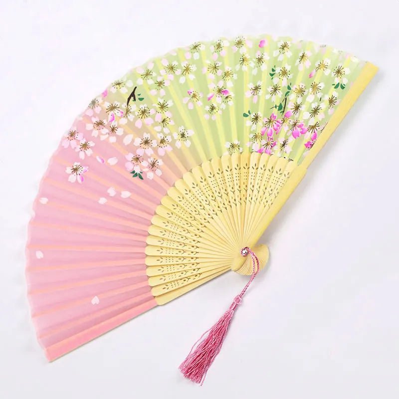 Storazone Style 3 Chinese Japanese Folding Fan Wooden Shank Classical Dance Fan Tassel Elegent Female Fan Party Art Craft Gift Home Decoration