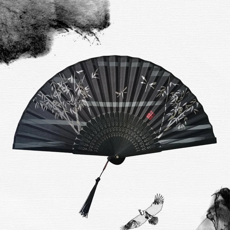 Storazone STYLE 37 Chinese Japanese Folding Fan Wooden Shank Classical Dance Fan Tassel Elegent Female Fan Party Art Craft Gift Home Decoration