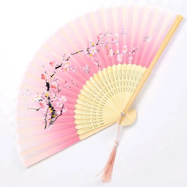 Storazone Style 4 Chinese Japanese Folding Fan Wooden Shank Classical Dance Fan Tassel Elegent Female Fan Party Art Craft Gift Home Decoration