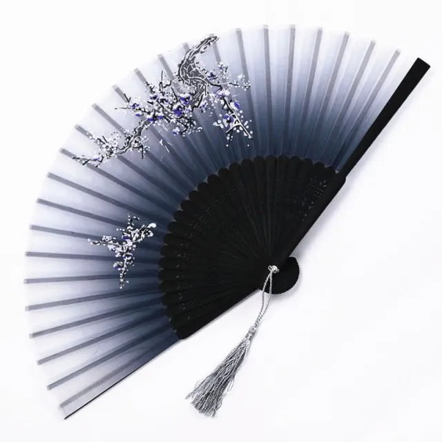 Storazone Style 9 Chinese Japanese Folding Fan Wooden Shank Classical Dance Fan Tassel Elegent Female Fan Party Art Craft Gift Home Decoration