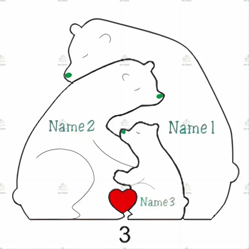 Storazone style B-3 members Free Engraving Personalized Custom Bear Family Wooden Puzzle Christmas Birthday Gift Family Name Sculpture 2-7 Names Desk Decor