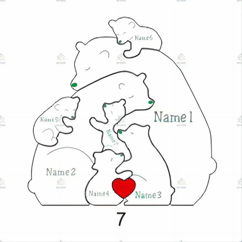 Storazone style B-7 members Free Engraving Personalized Custom Bear Family Wooden Puzzle Christmas Birthday Gift Family Name Sculpture 2-7 Names Desk Decor