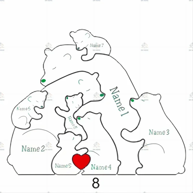 Storazone style B-8 members Free Engraving Personalized Custom Bear Family Wooden Puzzle Christmas Birthday Gift Family Name Sculpture 2-7 Names Desk Decor