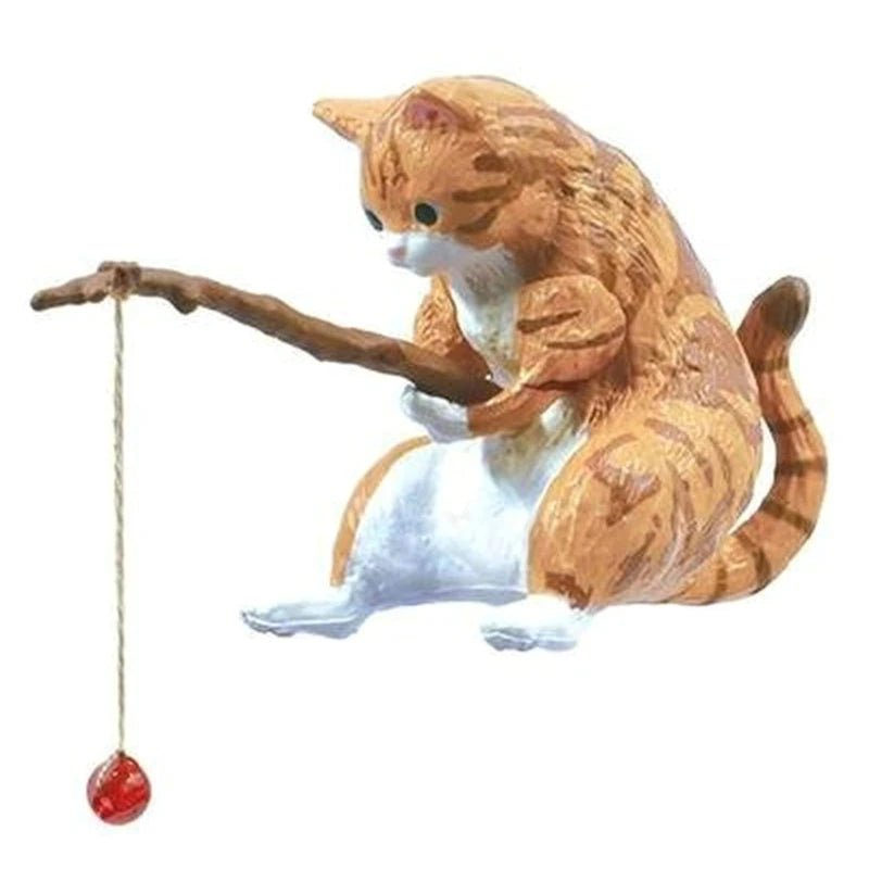 Storazone style four Fishing Cat Ornaments Aquarium Decoration Fish  Landscaping Cartoon Cat Statue Mini Resin Figurine Home Decorations