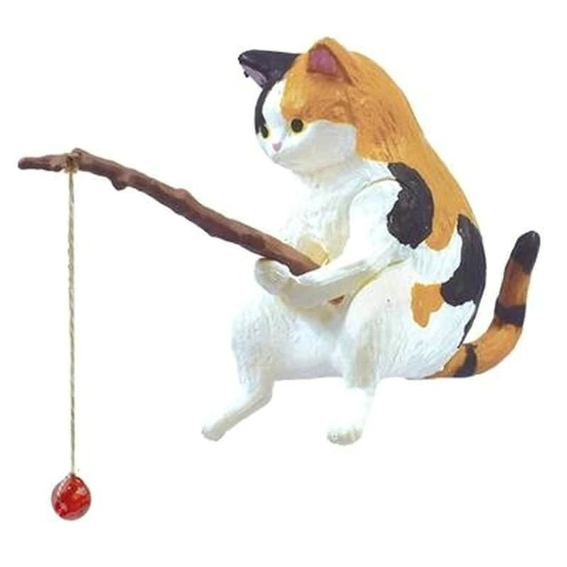 Storazone style one Fishing Cat Ornaments Aquarium Decoration Fish  Landscaping Cartoon Cat Statue Mini Resin Figurine Home Decorations