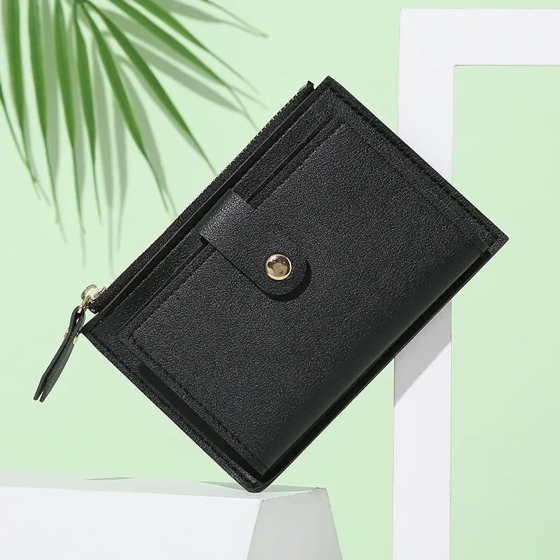 Storazone Style01-Black Fashion Women Wallets Leather Female Purse Mini Hasp Solid Multi-Cards Holder Coin Short Wallets Slim Small Wallet Zipper Hasp