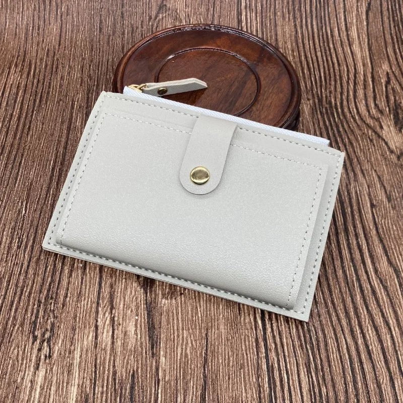 Storazone Style01-Light Grey Fashion Women Wallets Leather Female Purse Mini Hasp Solid Multi-Cards Holder Coin Short Wallets Slim Small Wallet Zipper Hasp