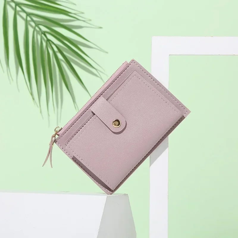 Storazone Style01-Light Purple Fashion Women Wallets Leather Female Purse Mini Hasp Solid Multi-Cards Holder Coin Short Wallets Slim Small Wallet Zipper Hasp