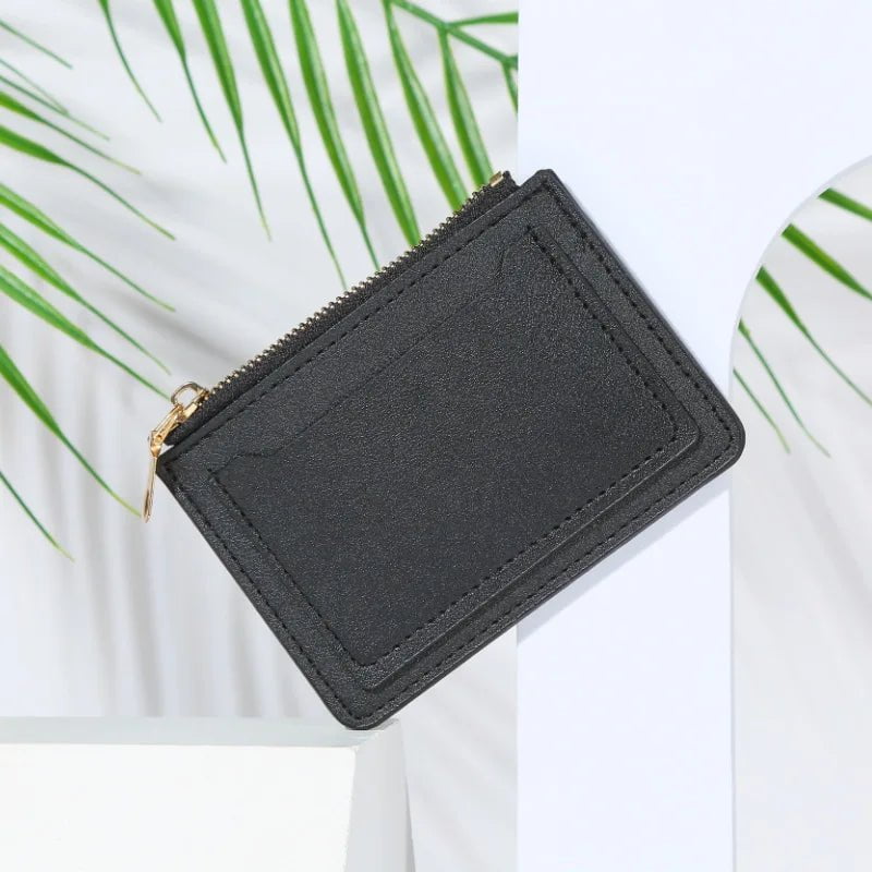 Storazone style2 black Women Wallets PU Leather Female Purse Mini Hasp Solid Multi-Cards Holder Coin Short Wallets Slim Small Wallet Zipper Hasp