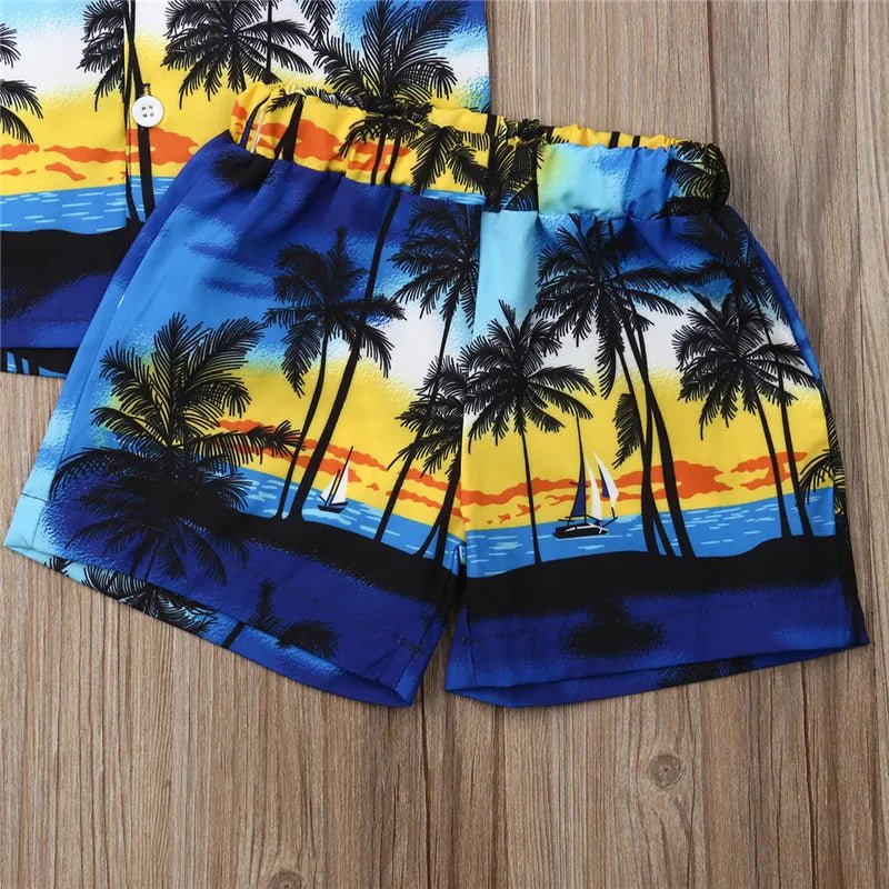 Storazone Summer Hawaiian Style 2Pcs Kids Baby Boys Clothes Outfits Holiday Coconut Tree Print Short Sleeve Shirts+Shorts Boy Sets 1-6Y