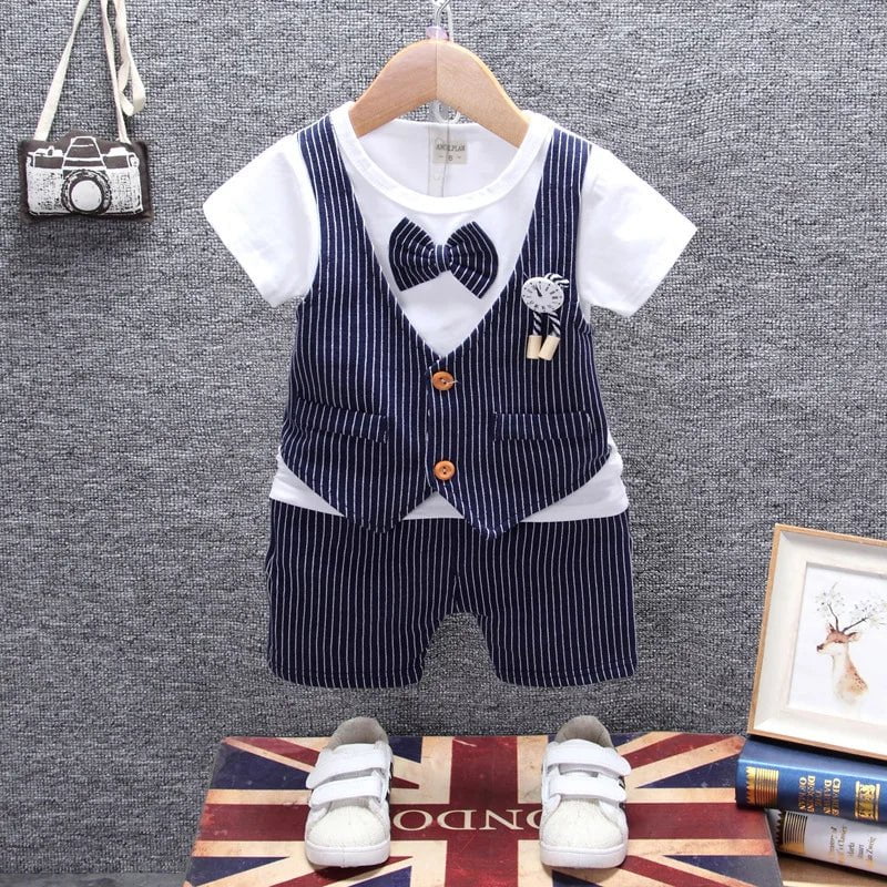 Storazone Summer Kids Baby Boy Bow Tie Formal Clothing Set Children Gentleman Short Shirt + Pants 2PCS Toddler Boys Clothes Outfits