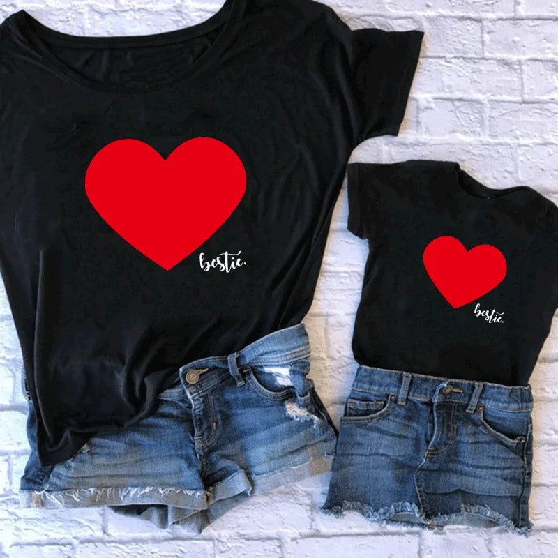 Storazone Summer new Family  Heart Print T Shirt Mommy And Me Clothes Baby Girl Boys Clothes Mother And Daughter Clothes Baby Clothes