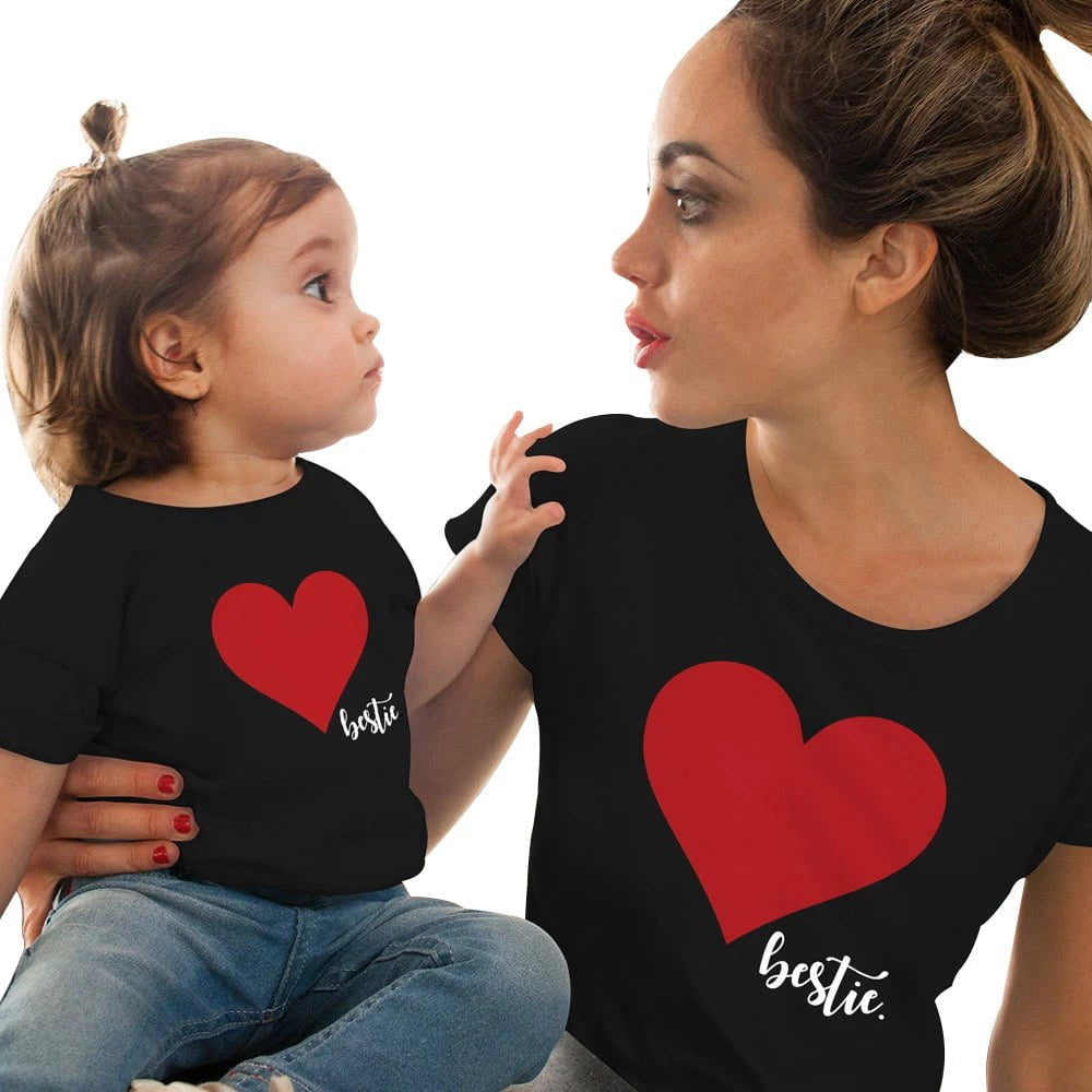 Storazone Summer new Family  Heart Print T Shirt Mommy And Me Clothes Baby Girl Boys Clothes Mother And Daughter Clothes Baby Clothes