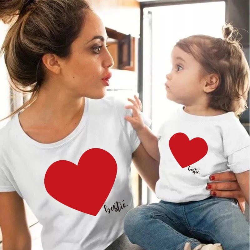 Storazone Summer new Family  Heart Print T Shirt Mommy And Me Clothes Baby Girl Boys Clothes Mother And Daughter Clothes Baby Clothes