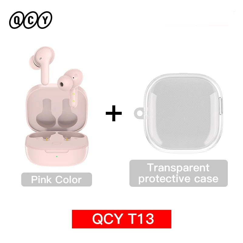 Storazone T13 Pink with case / United States QCY T13 Wireless Smart Headphone BT5.1 TWS Earphone 4 Mic ENC HD Call Headset Touch Control Earbuds Long Standby 40H