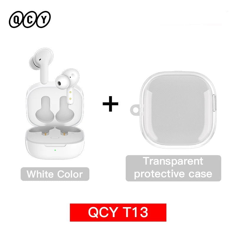 Storazone T13 White with case / Poland QCY T13 Wireless Smart Headphone BT5.1 TWS Earphone 4 Mic ENC HD Call Headset Touch Control Earbuds Long Standby 40H