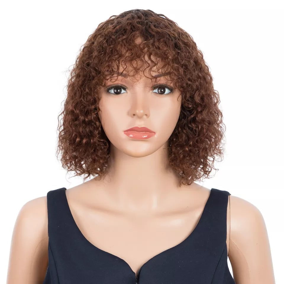 Storazone T1B/33 / CHINA / 10inches | 180% Trueme Short Curly Bob Human Hair Wigs Highlight Jerry Curly Wig With Bangs Colored Brazilian Deep Curly Non Lace Wig For Women