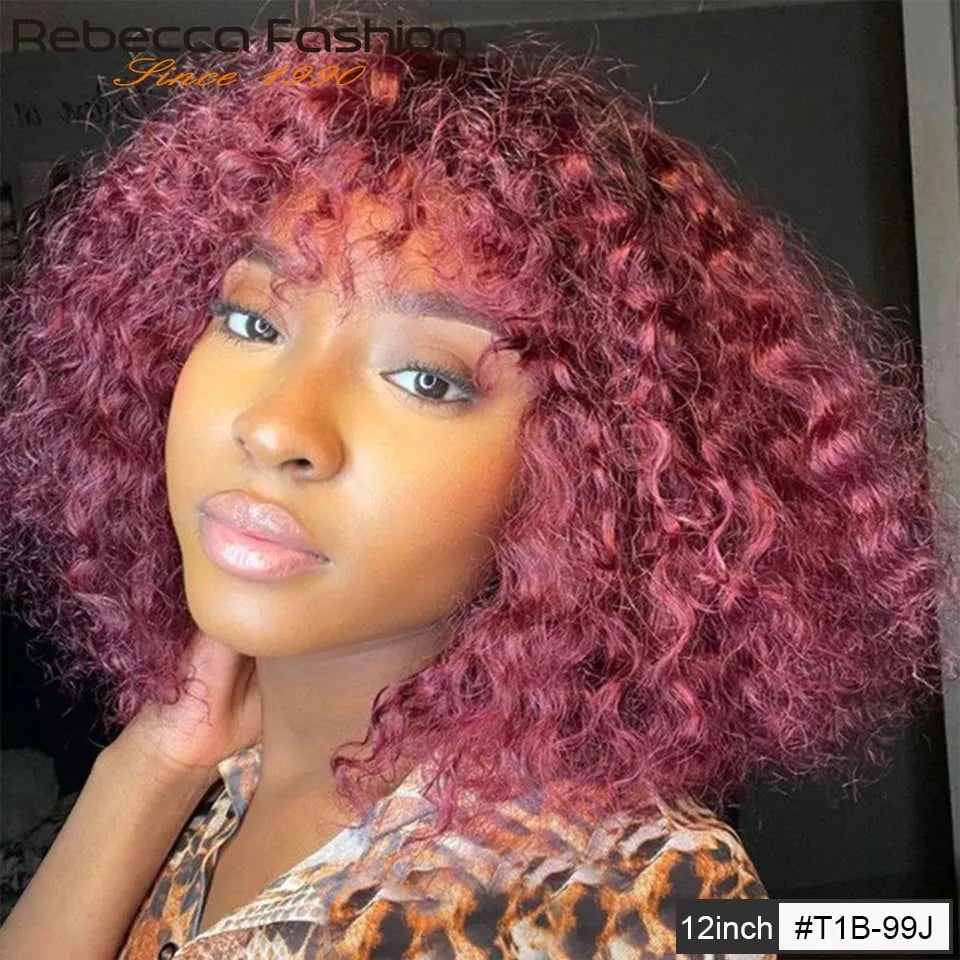 Storazone T1B-99J / United States / 10inches Jerry Curly Short Pixie Bob Cut Human Hair Wigs With Bangs Remy Curly Bob Wigs For Black Women Full Machine Made Wig #1B 1B/99J