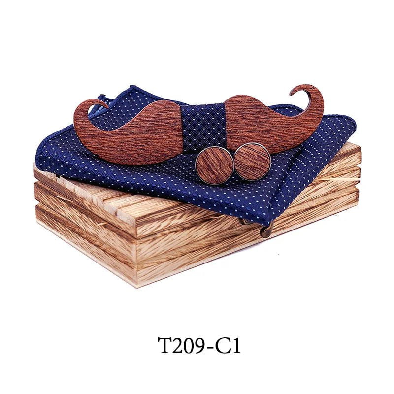 Storazone T209-C1 Mustache Wood Bowtie Handkerchief Cufflinks Sets for Mens Suit Wooden Bow tie dropshipping Bow Tie Bowknots Cravat