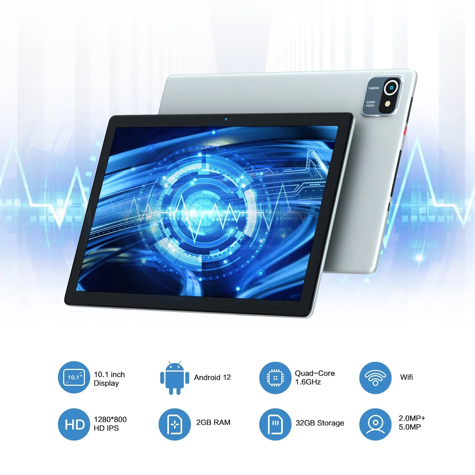 Storazone Tablet 10.1 Inch Android 12 Tablets, 2GB RAM 64GB ROM, 5000mAh Battery Quad Core IPS HD Touch Screen Tablets