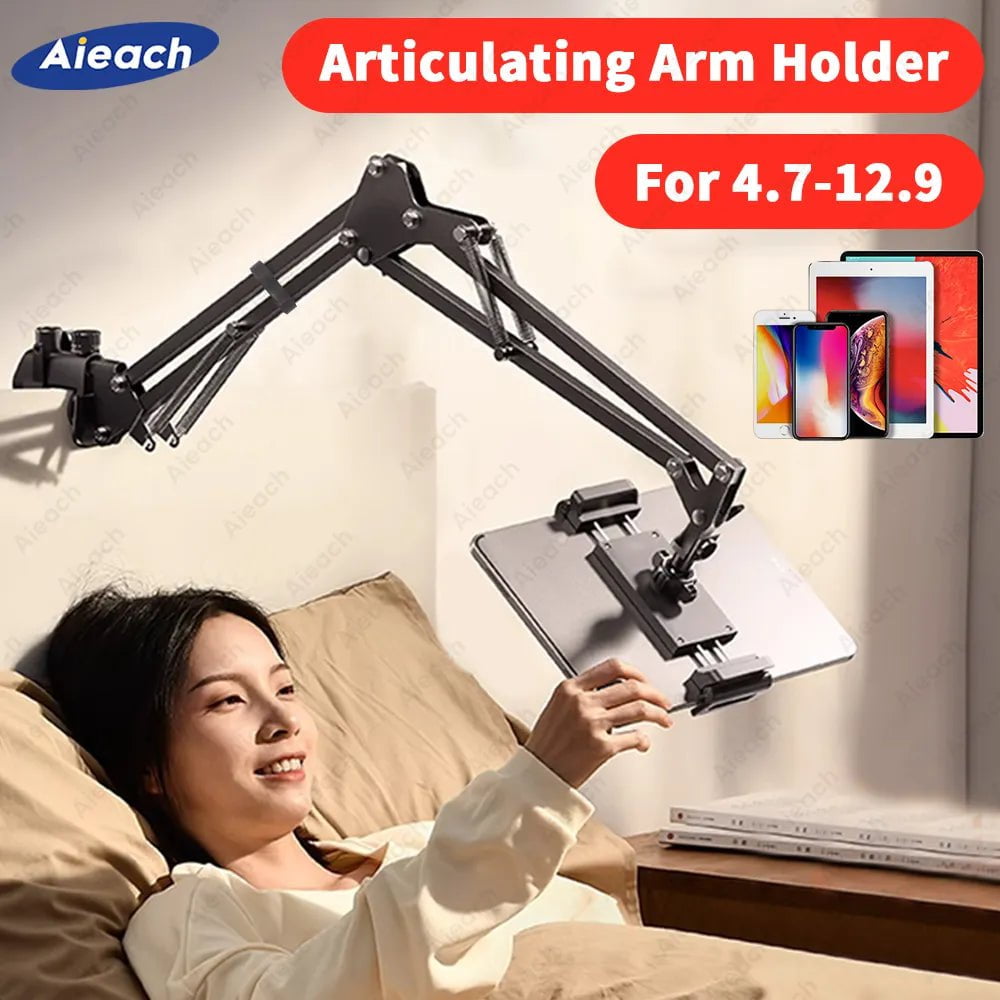 Storazone Tablet Holder For Bed iPad Stand 360° Rotating Desktop Phone Mount with Aluminum Arm For 4.5"~12.9" Xiaomi Lenovo Samsung Tablet