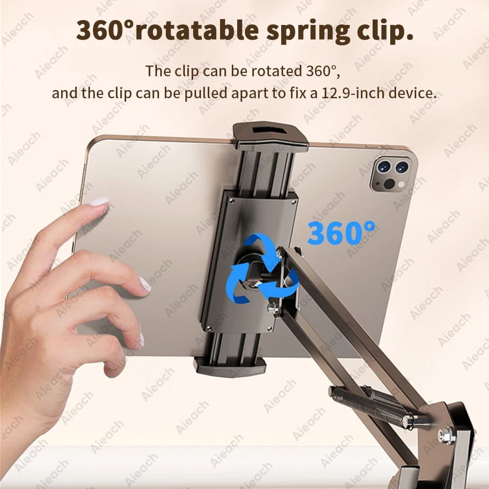 Storazone Tablet Holder For Bed iPad Stand 360° Rotating Desktop Phone Mount with Aluminum Arm For 4.5"~12.9" Xiaomi Lenovo Samsung Tablet