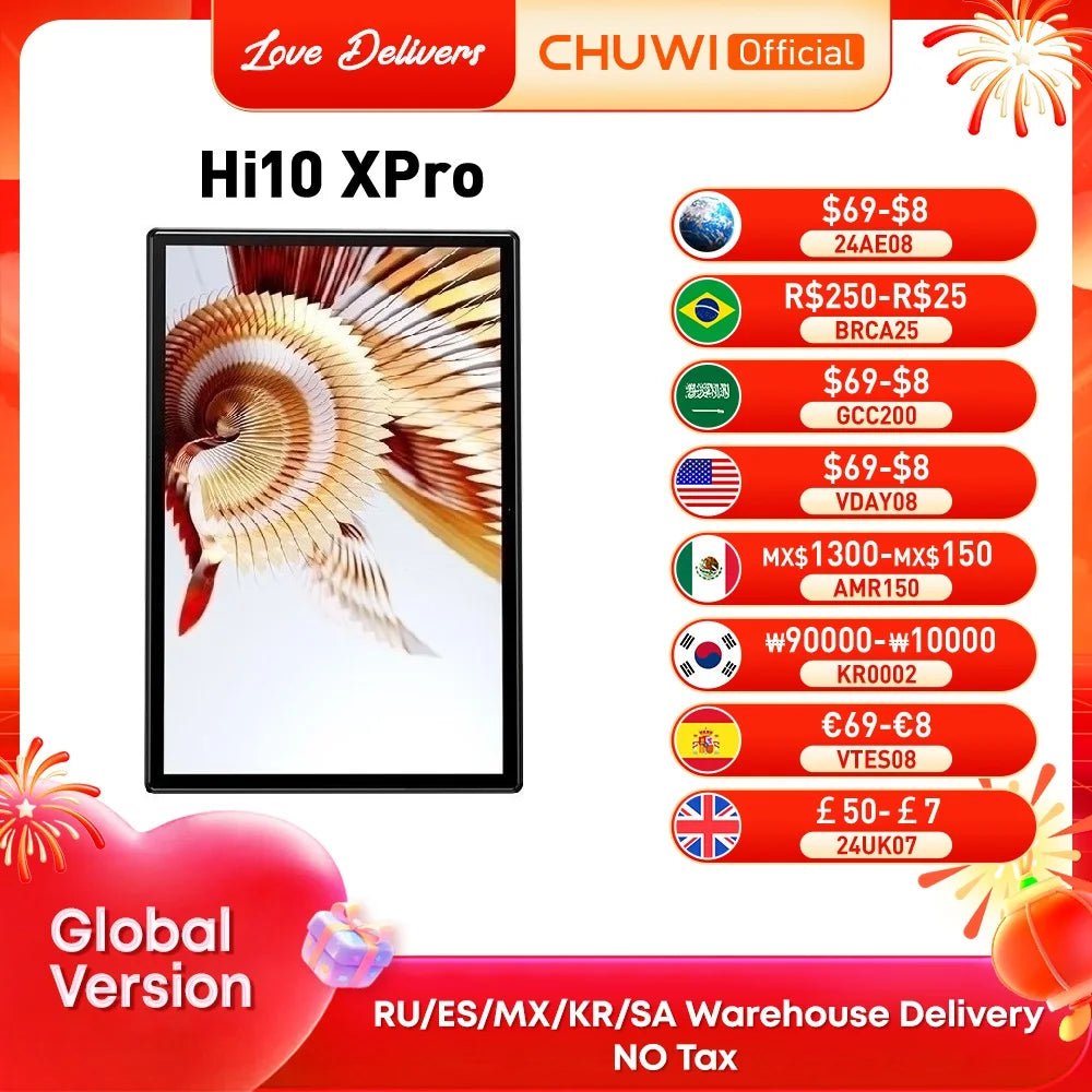 Storazone Tablet With Case / EU / United Arab Emirates CHUWI Hi10X Pro 10.1 Inch 800*1280 IPS Screen Unisoc T606 4GB RAM 128GB ROM Tablets 2.4G/5G Wifi Android 13 Tablet PC 7000mah