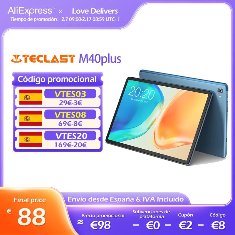 Storazone Teclast M40 Plus 10.1 Inch Android 12 Tablet 8GB RAM 128GB ROM 1920x1200 FHD MT8183 8 Cores GPS Type-C Metal Body Tablet for Kid