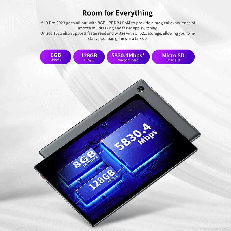 Storazone Teclast M40 Pro 2023 Android 12 Tablet 8GB RAM 128GB ROM UNISOC T616 10.1 inch Tablets 1920*1200 4G Dual SIM LTE 7000mAh Type-C