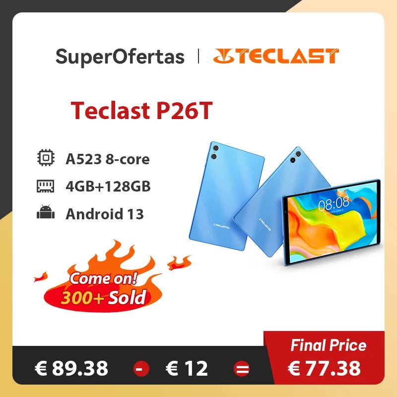 Storazone Teclast P26T Android 13 Tablet 10.1 inch IPS 4GB RAM 128GB ROM A523 8-core Dual-band Wi-Fi Type-C Widevine L1 5000mAh Tablet
