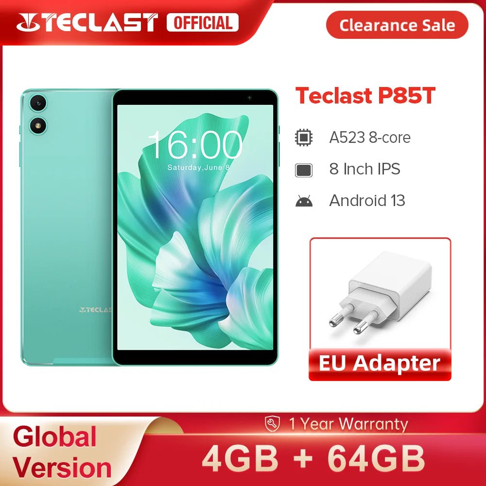 Storazone Teclast P85T Android 13 Tablet 8 Inch IPS 4GB RAM 64GB ROM A523 8-core Wi-fi 6 Type-C Tablet PC Metal Body 335g Light 5000mAh