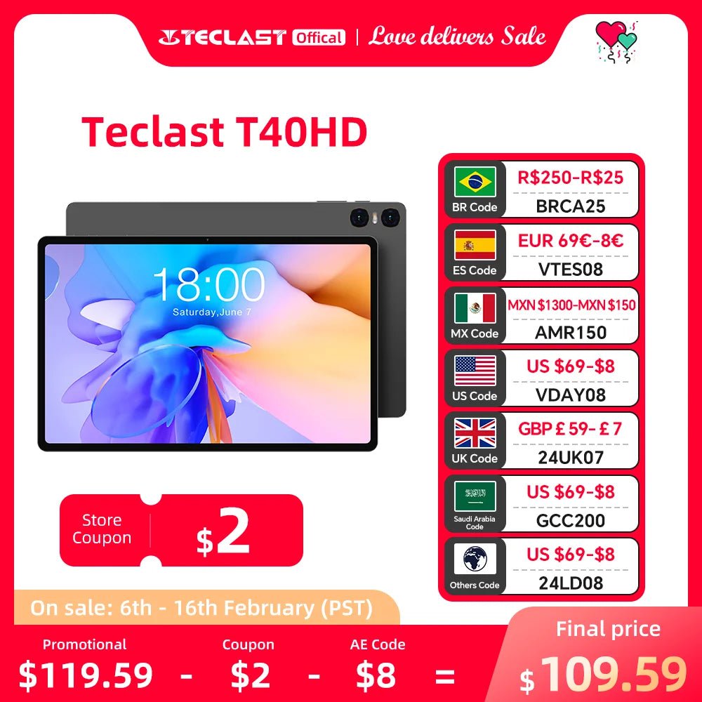 Storazone Teclast T40HD 10.4'' Android 13 Tablet 1200x2000 FHD 8GB RAM 128GB ROM UNISOC T606 Octa Core Widevine L1 7200mAh 4G VoLTE Tablet