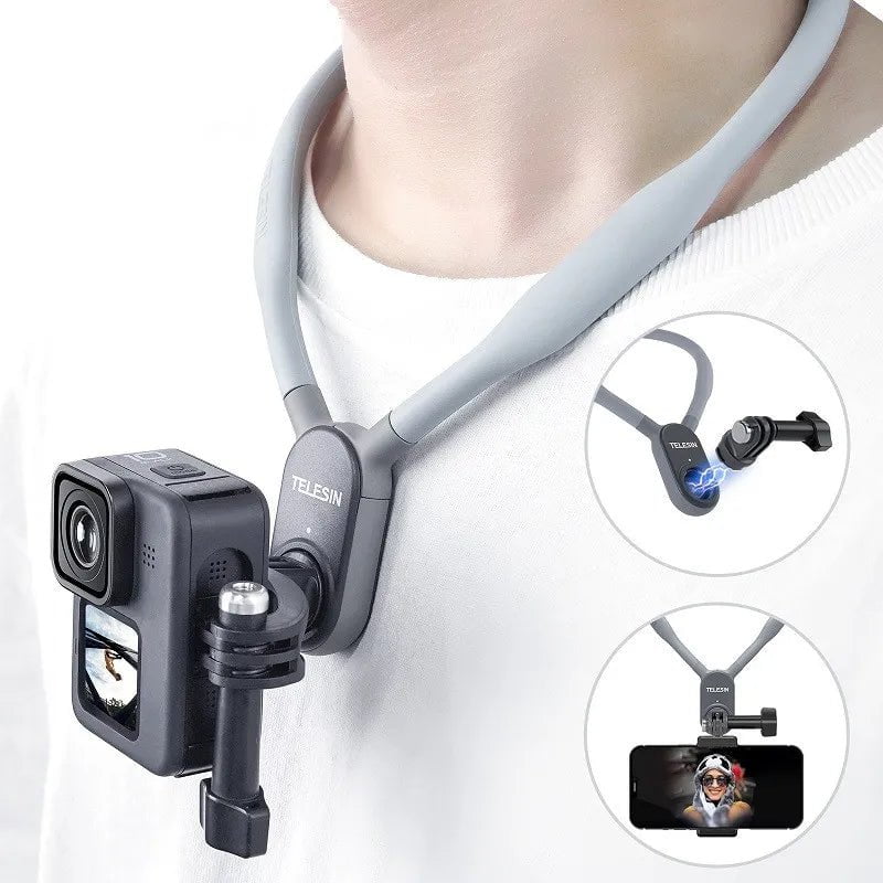 Storazone TELESIN Silicone Neck Hold Mount for GoPro Hero 12 11 10 9 8 7 6 Insta360 DJI Osmo Action Smartphone Magnetic Action Accessories