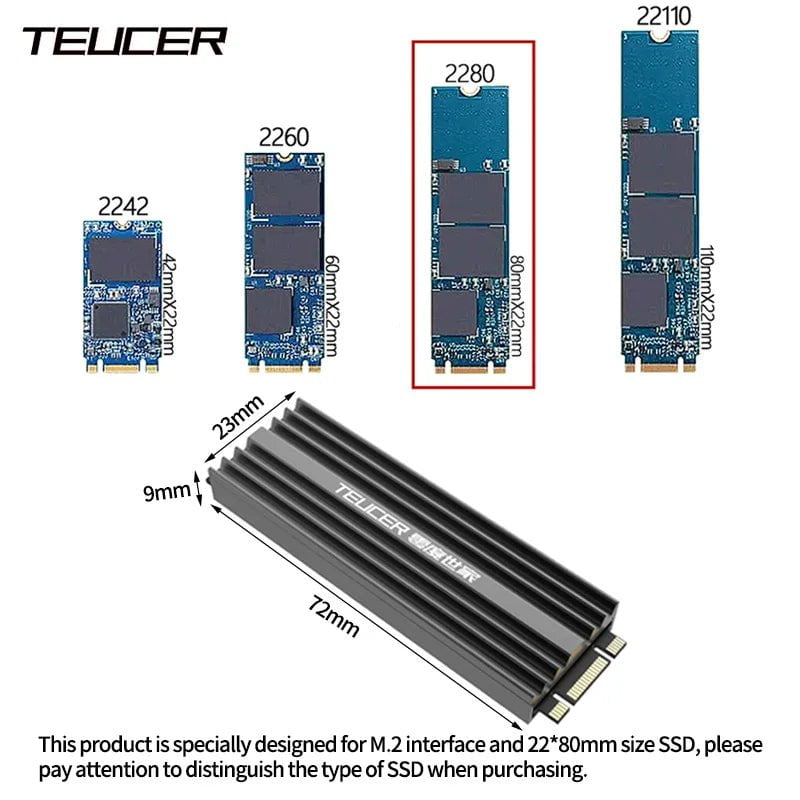 Storazone TEUCER M2 SSD Heatsink NVME 2280 Solid State Disk Drive Radiator Cooler Cooling Pad for Desktop PC M.2 NVME PS5 Heatsink