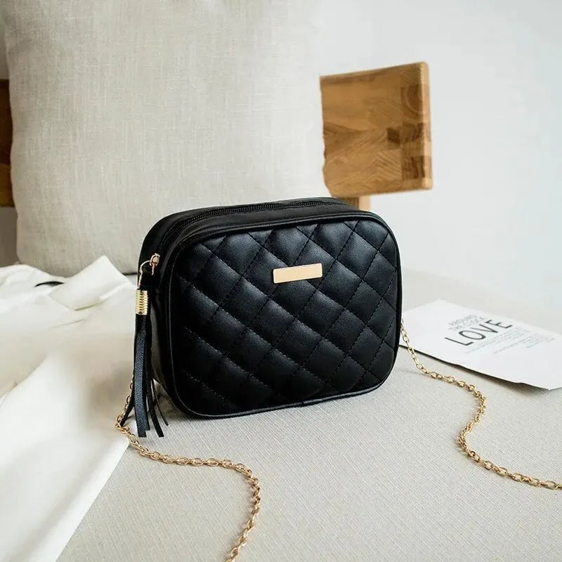 Storazone The cursor Black 2021 Urban Simple Style Embroidered Pattern Pure Color Chain Shoulder Crossbody Casual Trendy Mobile Phone Small Square Bag