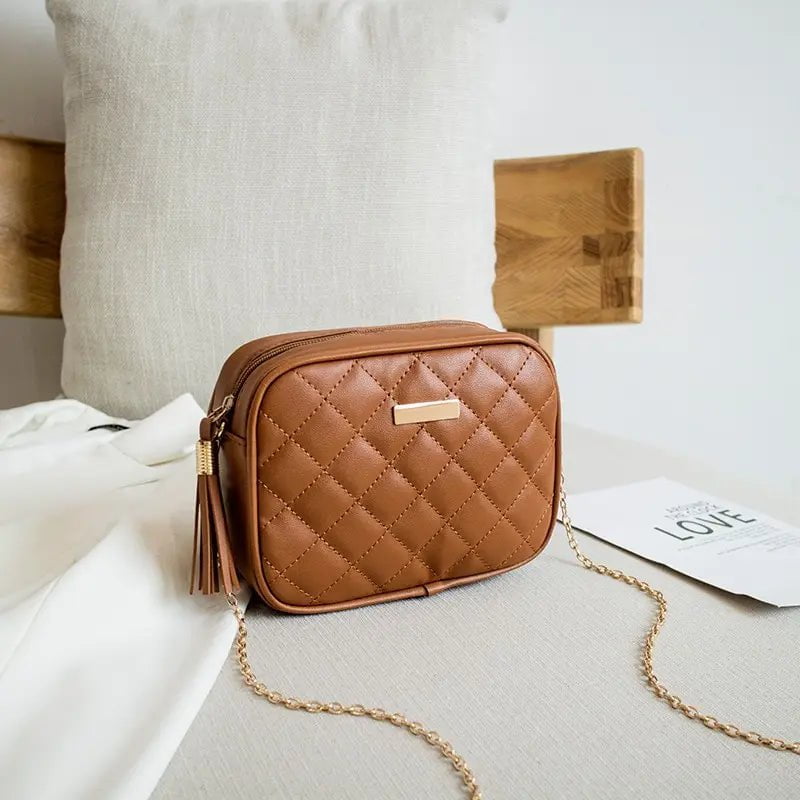Storazone The cursor Brown 2021 Urban Simple Style Embroidered Pattern Pure Color Chain Shoulder Crossbody Casual Trendy Mobile Phone Small Square Bag