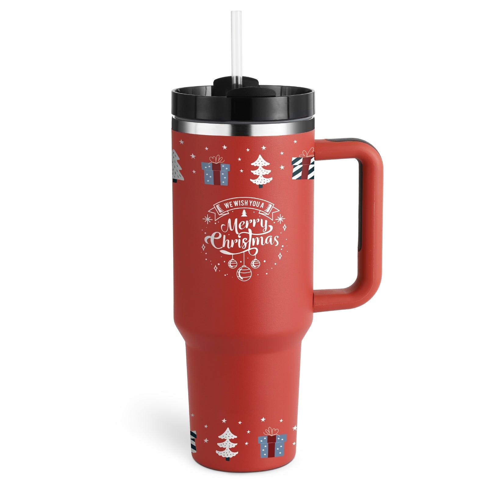 STORAZONE Thermal Christmas Red B / 1200ML Valentines Day Gift Thermal Mug 40oz Straw Coffee Insulation Cup With Handle Portable Car Stainless Steel Water Bottle LargeCapacity Travel BPA Free Thermal Mug