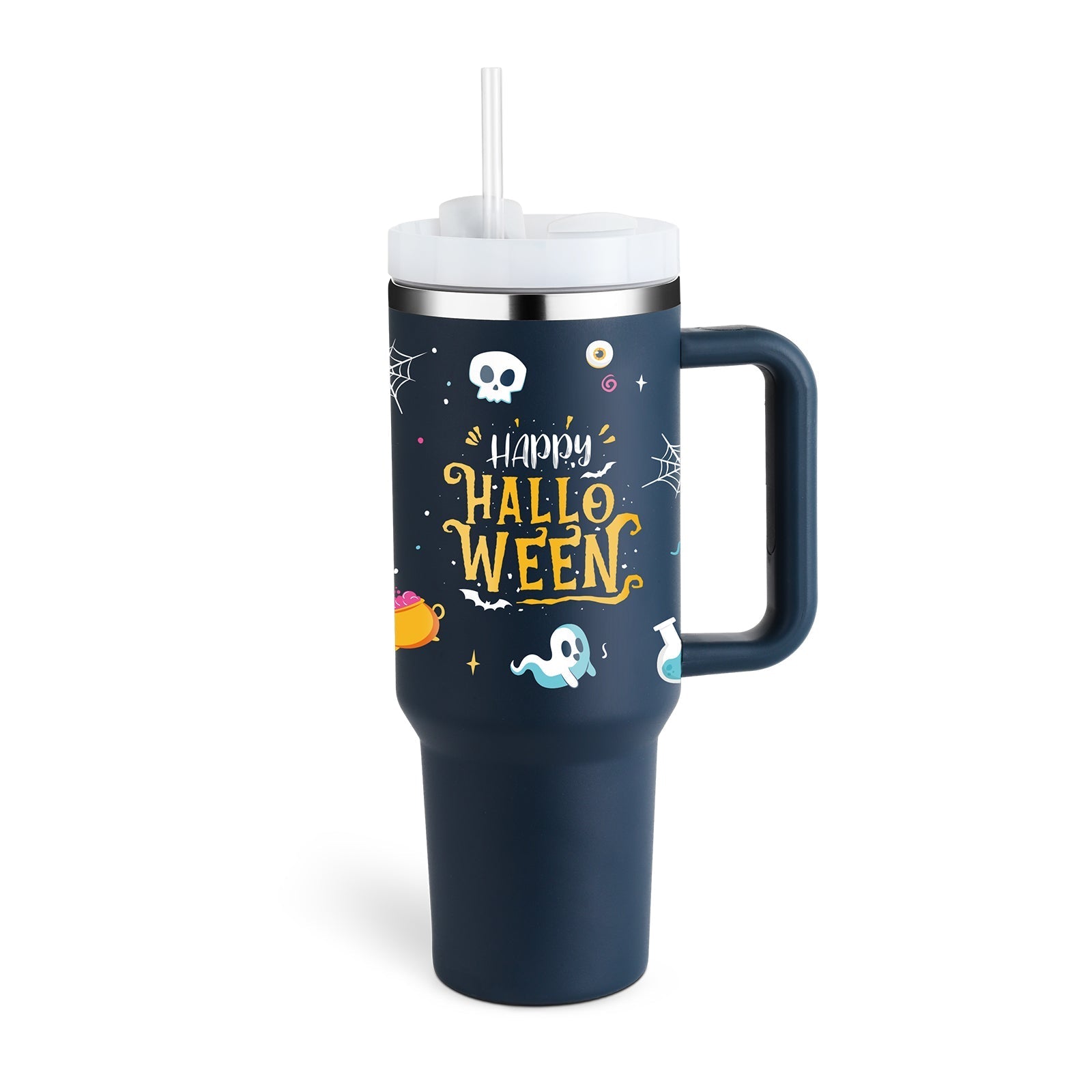 STORAZONE Thermal Halloween dark Blue B / 1200ML Valentines Day Gift Thermal Mug 40oz Straw Coffee Insulation Cup With Handle Portable Car Stainless Steel Water Bottle LargeCapacity Travel BPA Free Thermal Mug