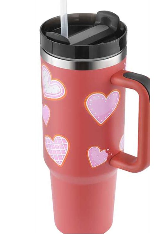 STORAZONE Thermal Pink / 1200ML Valentines Day Gift Thermal Mug 40oz Straw Coffee Insulation Cup With Handle Portable Car Stainless Steel Water Bottle LargeCapacity Travel BPA Free Thermal Mug