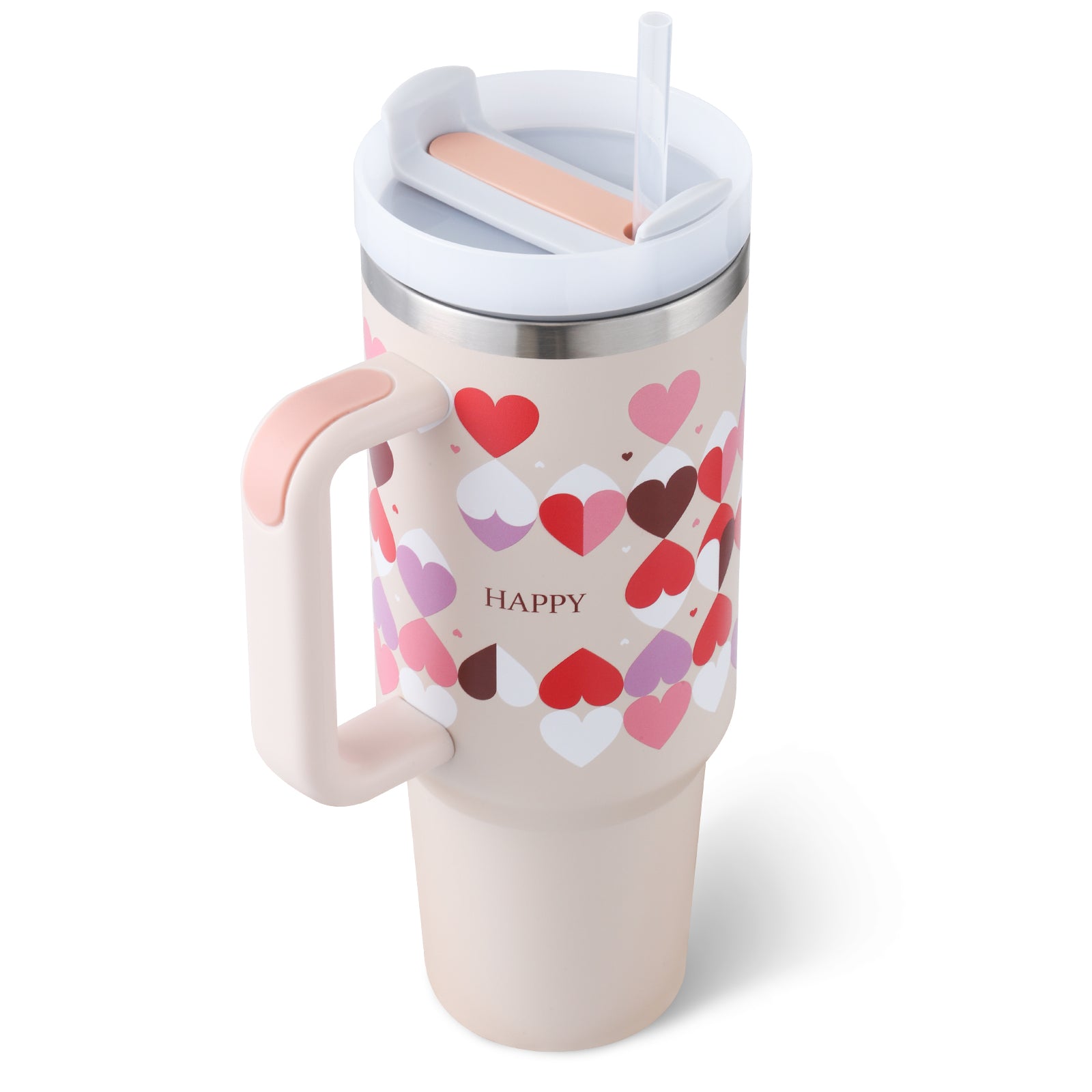 STORAZONE Thermal Pink love A / 1200ML Valentines Day Gift Thermal Mug 40oz Straw Coffee Insulation Cup With Handle Portable Car Stainless Steel Water Bottle LargeCapacity Travel BPA Free Thermal Mug